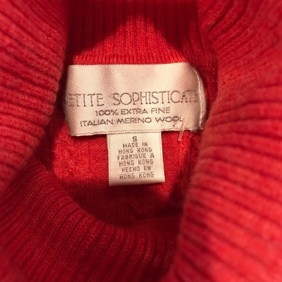 Merino Wool Dark Coral Turtleneck Sweater Petite S - Picture 2 of 4